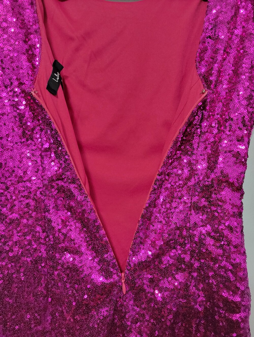 Lulus Delightful Ways Magenta Sequin Mini Dress Wide Neckline Low Back Party M - Picture 10 of 12